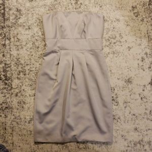 Badgley Mischka Silver Satin Short Strapless Dress